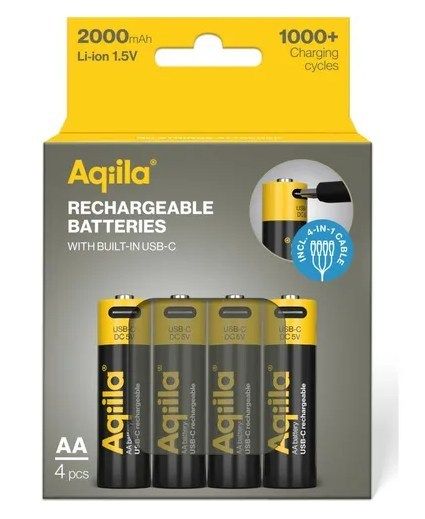 Aqiila AA batterij Oplaadbaar USB-C 2000 mAh Li-Ion 1,5V 4 s